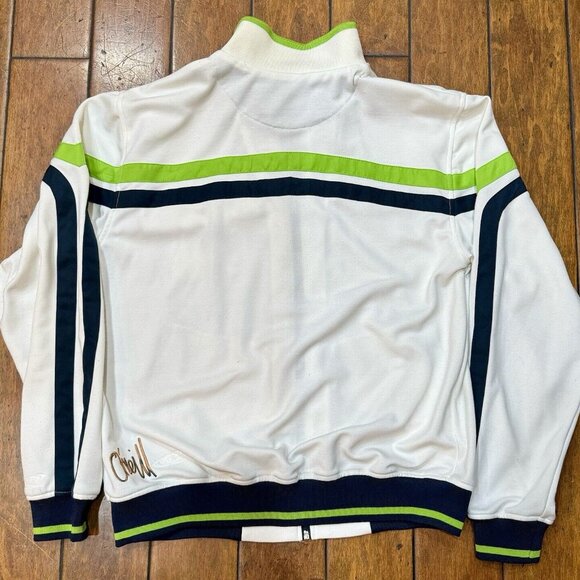 VTG O'Neill Mens Size L White Blue Green Long Sleeve Full Zip Mock Neck Jacket - Picture 6 of 7